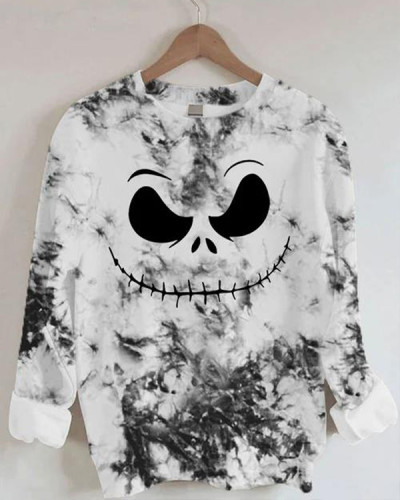 Women's Horror Face Print Loose Crewneck Sweatshirt