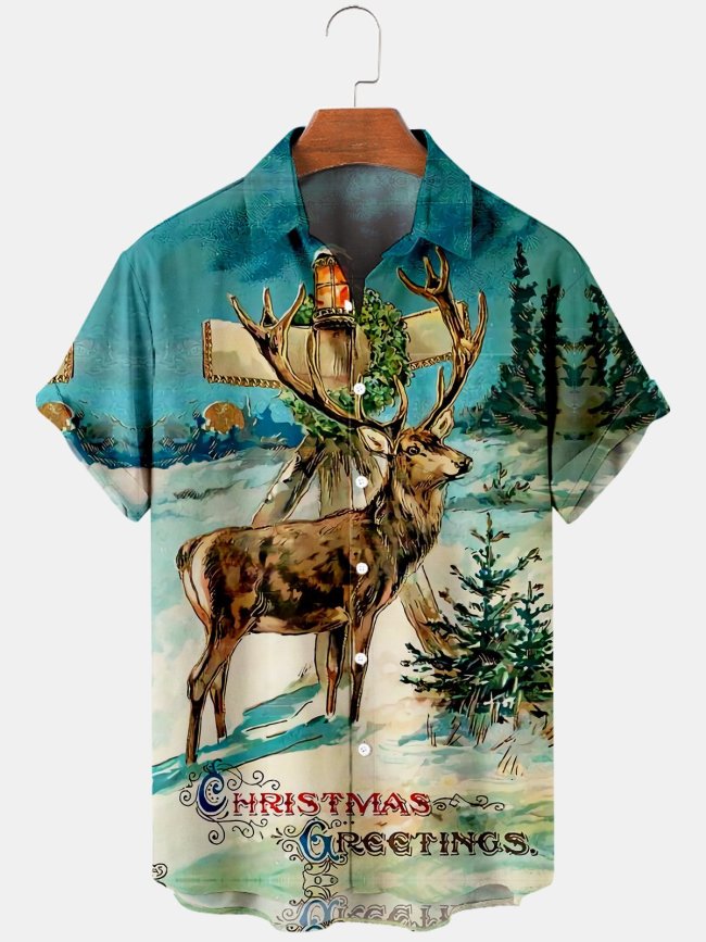 Men's Christmas element large short sleeve shirt