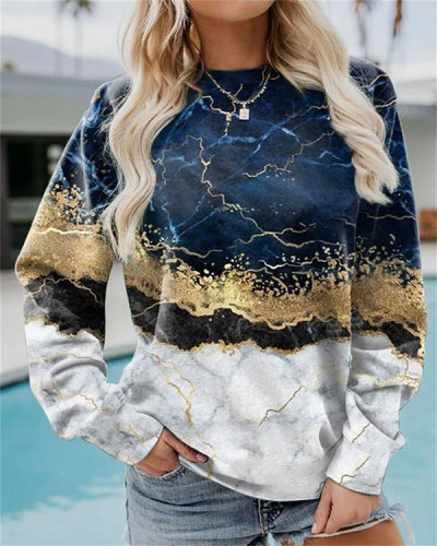 Casual Geometric Loose Print Long Sleeve Crew Neck Sweatshirt