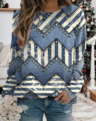 Multicolor Geometric Panel Long Sleeve Crewneck Sweatshirt
