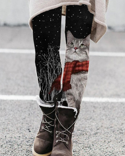 Cat Christmas Snowflake Leggings