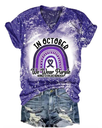 In October We Wear Purple Print Short Sleeve T-Shirt