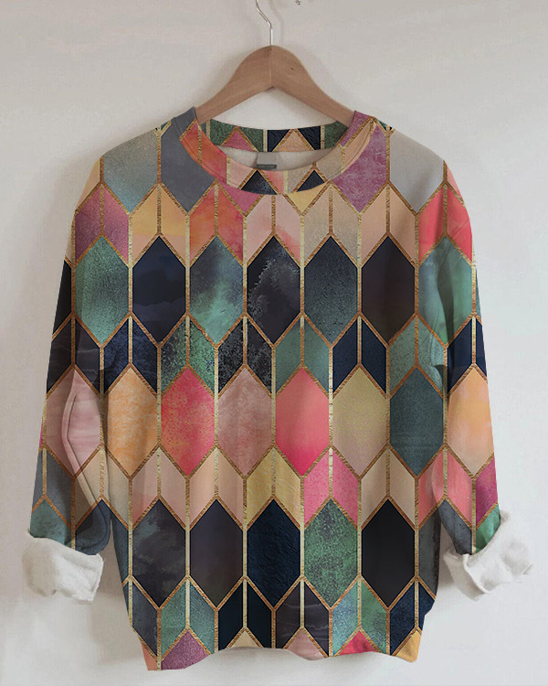 Women's Vintage Ethnic Check Print Sweatshirt
