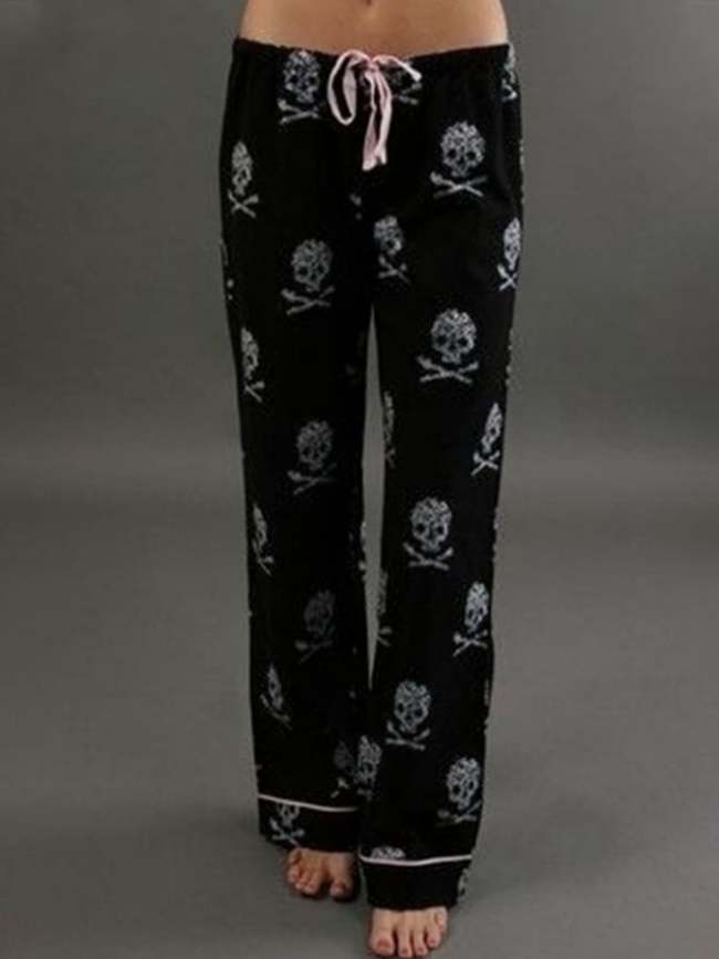 Women's Casual Halloween Skull Print Wide Leg Pants