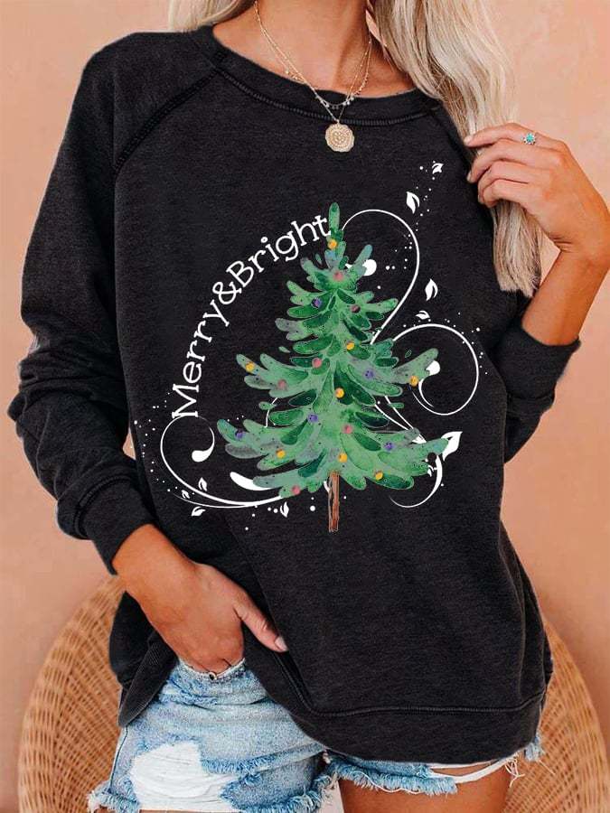 Women's Merry And Bright Christmas Tree🎄 Sweatshirt