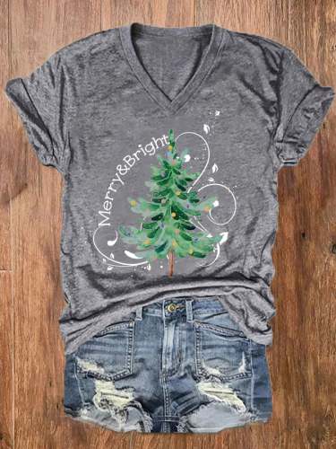 Women's Merry And Bright Christmas Tree🎄 Tee