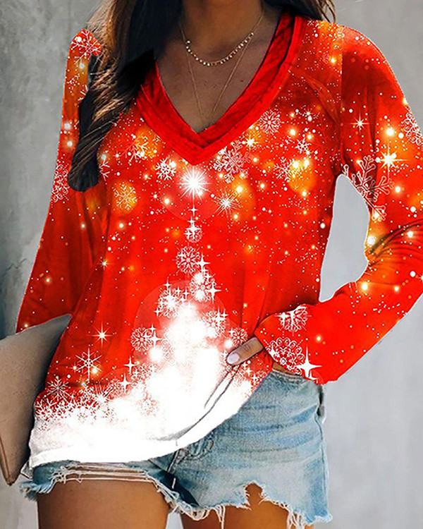 Christmas Tree Print Long-sleeve Top