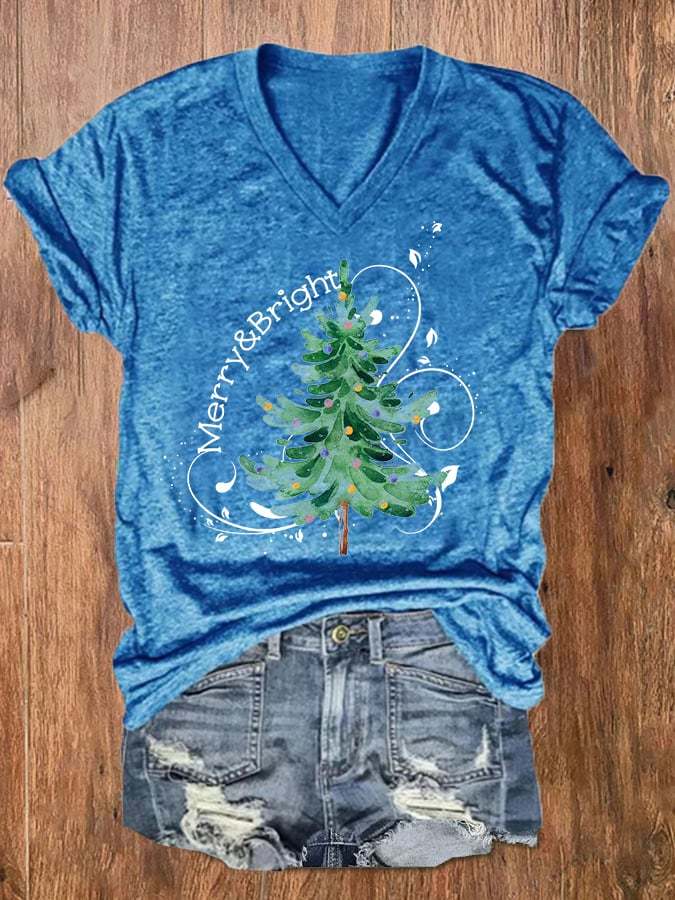 Women's Merry And Bright Christmas Tree🎄 Tee