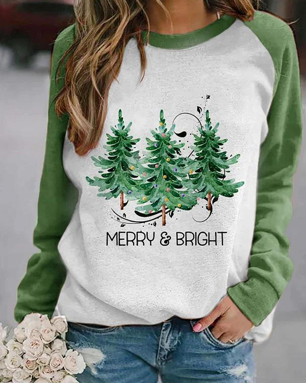 Women's Merry And Bright Christmas Tree Print Casual Sweatshirt