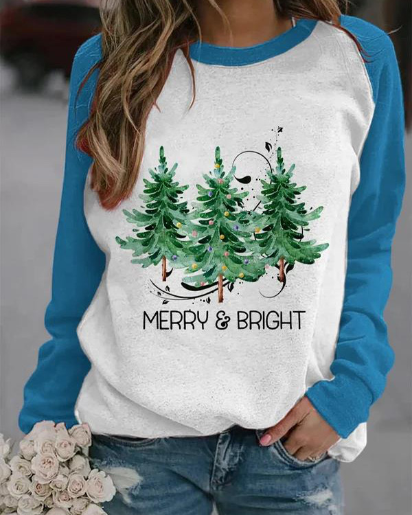Women's Merry And Bright Christmas Tree Print Casual Sweatshirt