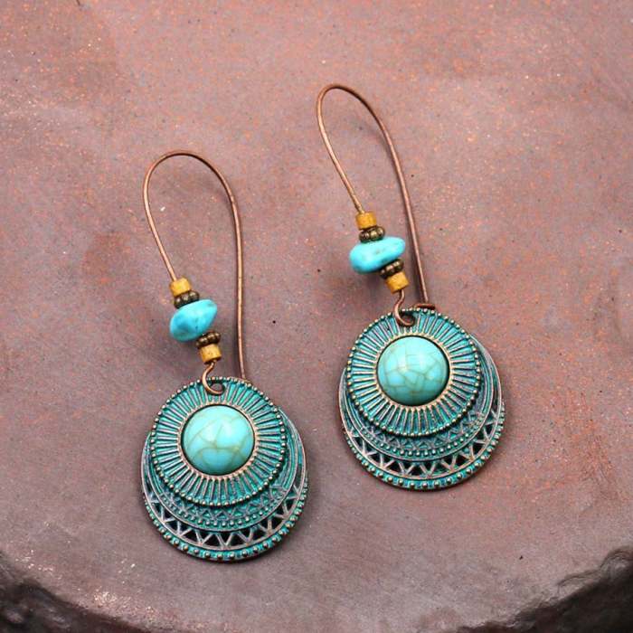 Peacock Blue Oval Turquoise Earrings