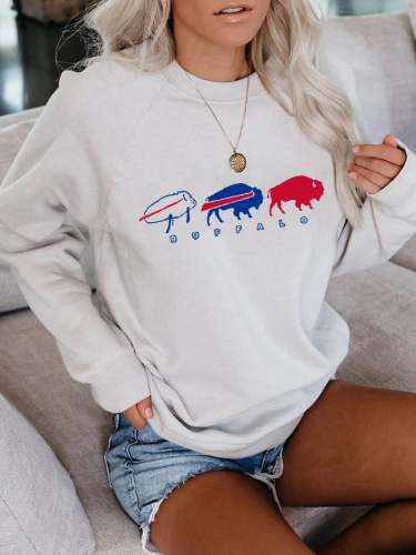 Women's Football Buffalo Print Long Sleeve Casual Sweatshirt