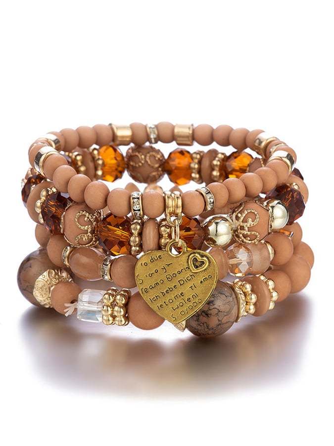 Women's Bohemian crystal peach heart Beaded multi-layer Bracelet