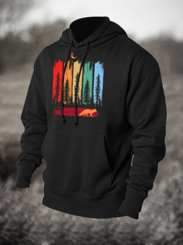 Front Pocket Colorful Forest Printed Hoodie