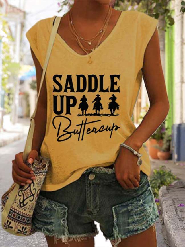 Women's Retro Saddle Up Buttercup Print Sleeveless Tee