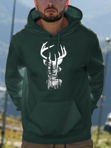 Deer Printed Drawstring Fashion Hoodie