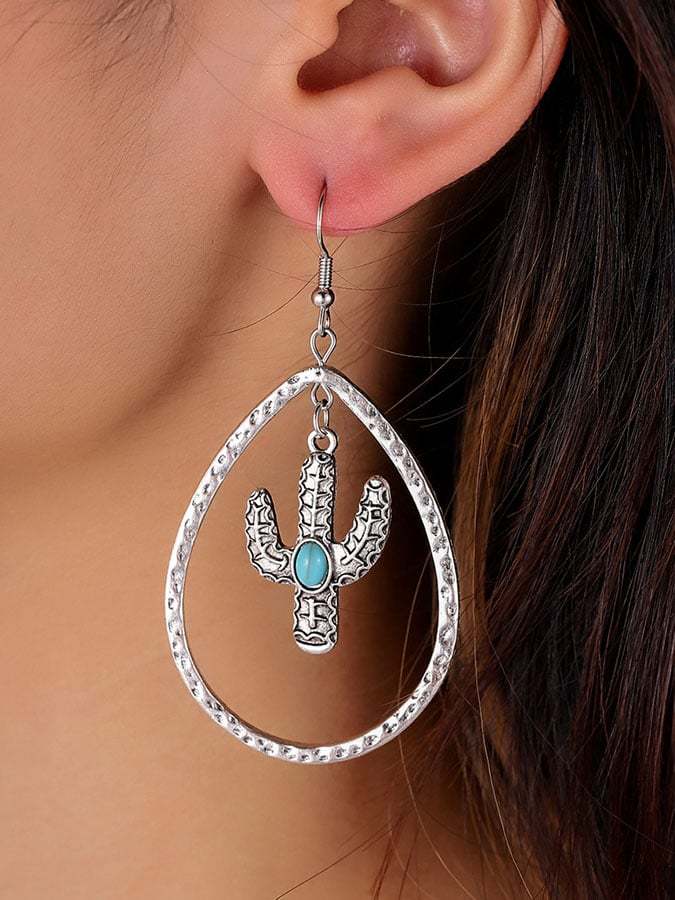 Water Drop Cactus Turquoise Earrings