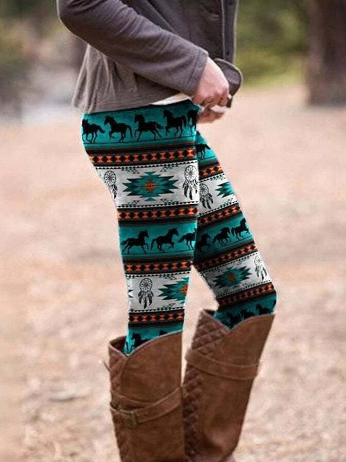 Western Ethnic Style Geometric Print Leggings