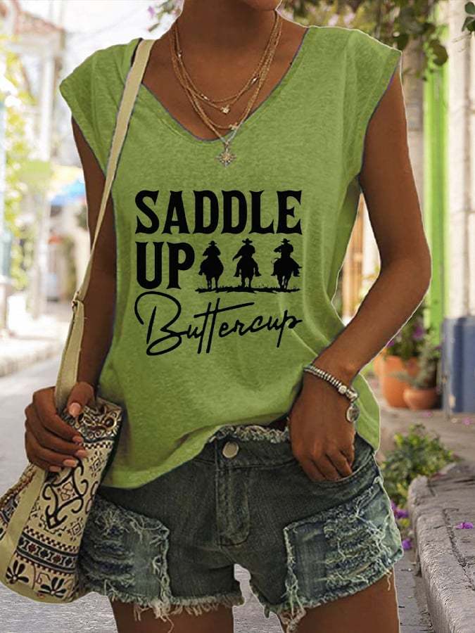 Women's Retro Saddle Up Buttercup Print Sleeveless Tee