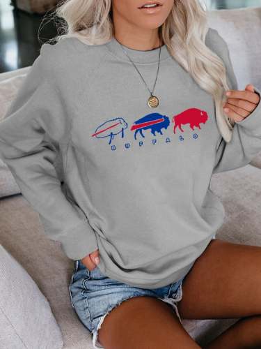 Women's Football Buffalo Print Long Sleeve Casual Sweatshirt