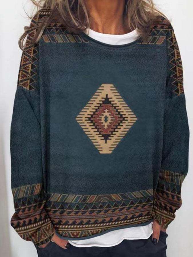 Retro Geometric Print Sweatshirt