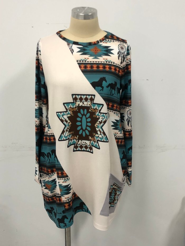 Vintage Print Mid-Length T-Shirt