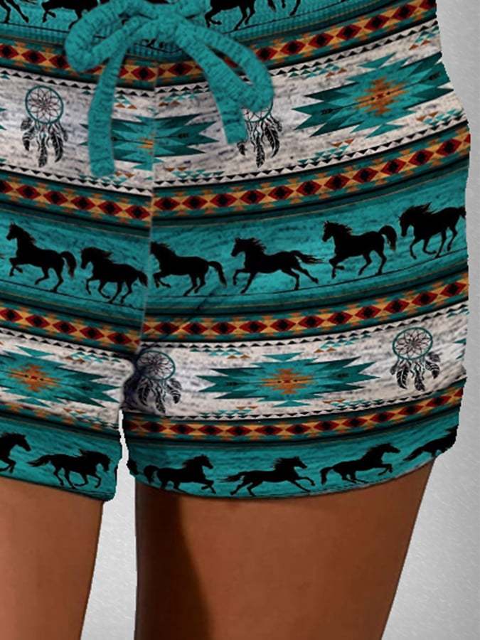 Vintage Western Print Shorts