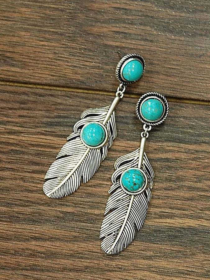 Vintage Feather Turquoise Earrings