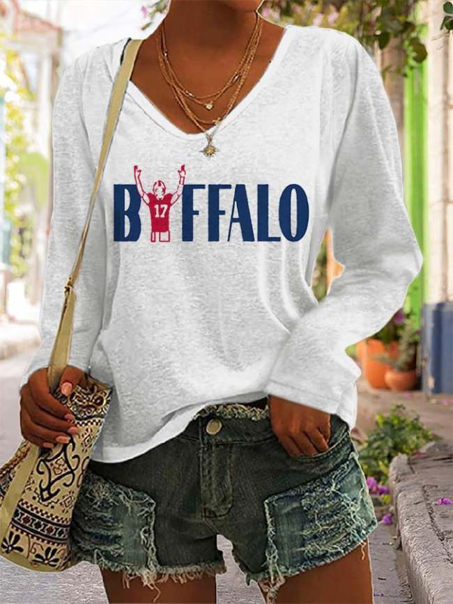 Women's Football Print V-Neck Casual T-Shirt