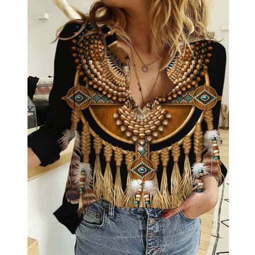 Ladies Western Ethnic Vintage Print Shirt