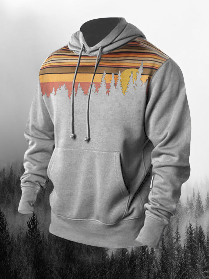 Forest Printed Casual Drawstring Hoodie - SP
