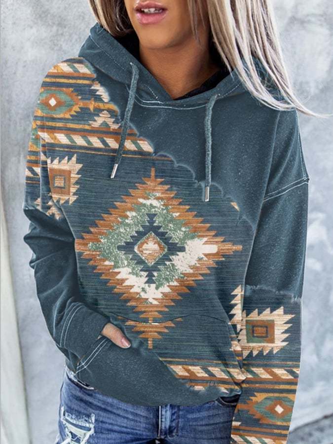 Women's Western AZTEC Print Hooded Sweatshirt