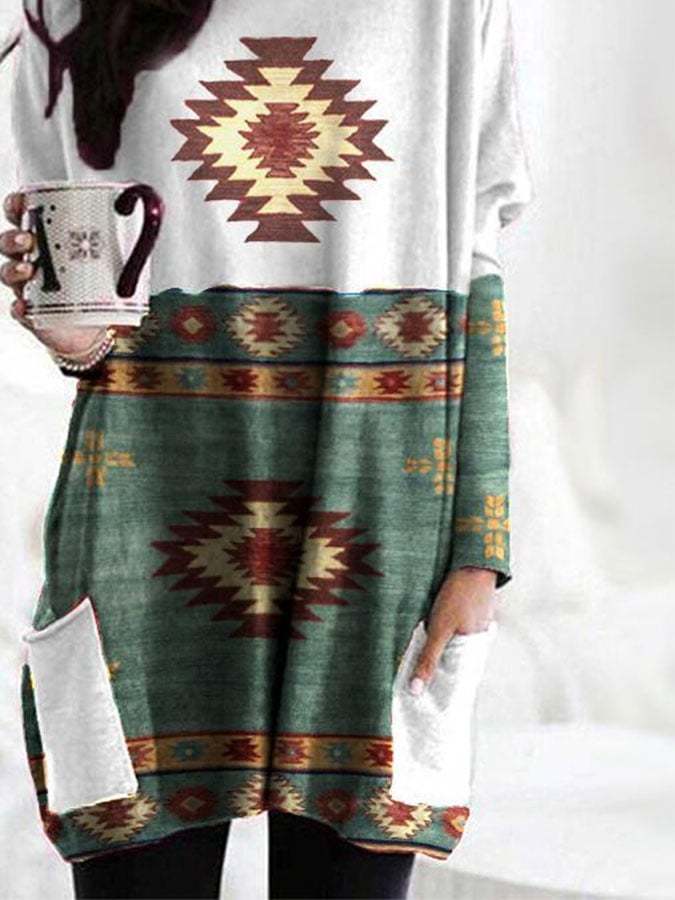 Vintage Geometric Print Long Sleeve T-Shirt