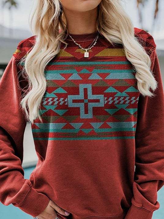 Western Style Retro Ethnic Print Top