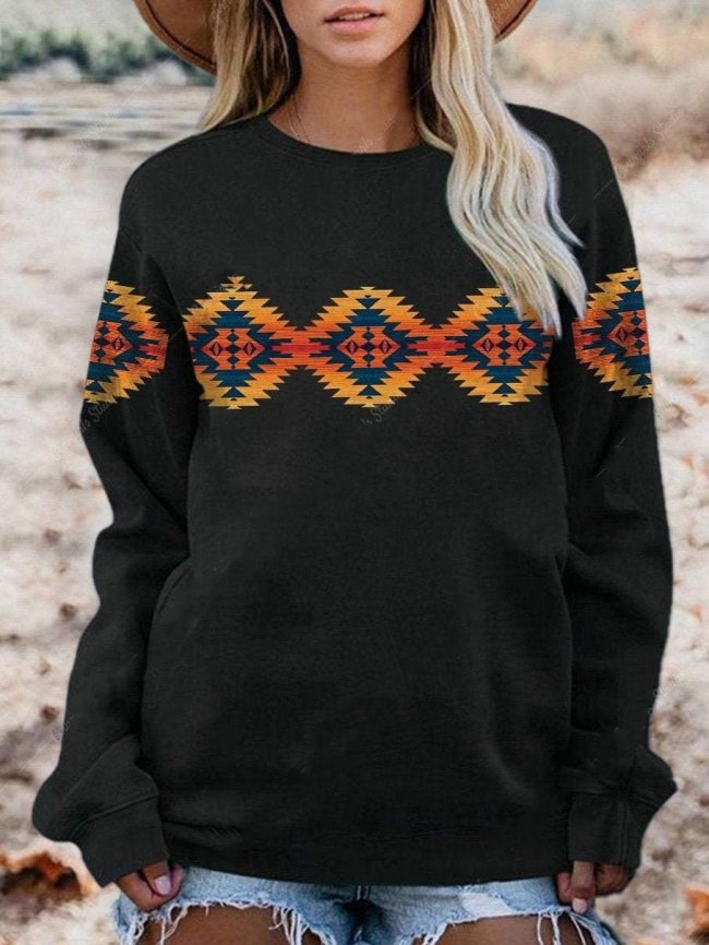 Vintage Western Print Long Sleeve Sweatshirt