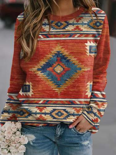 Vintage Print Long Sleeve Crewneck Sweatshirt