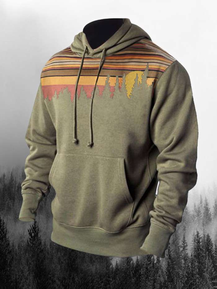 Forest Printed Casual Drawstring Hoodie - SS