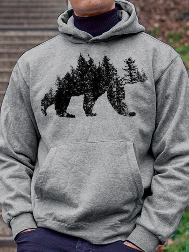 Outdoor Camp Bear Printed Men's Hoodie