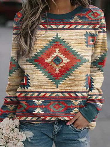 Vintage Western Print Long Sleeve Sweatshirt