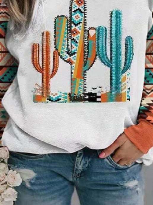 Cactus Print Crew Neck Sweatshirt