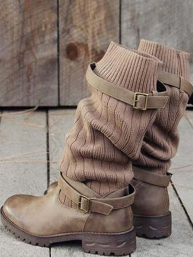 Women's fashion wool stitching leather boots