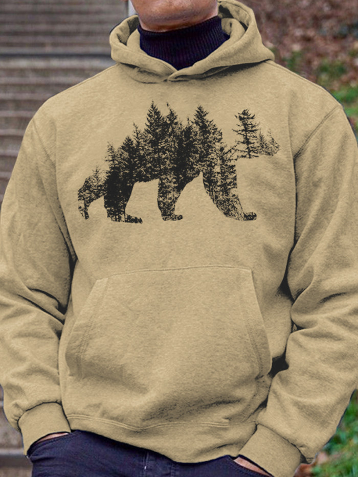 Outdoor Camp Bear Printed Men's Hoodie