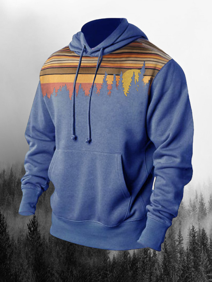 Forest Printed Casual Drawstring Hoodie - SP