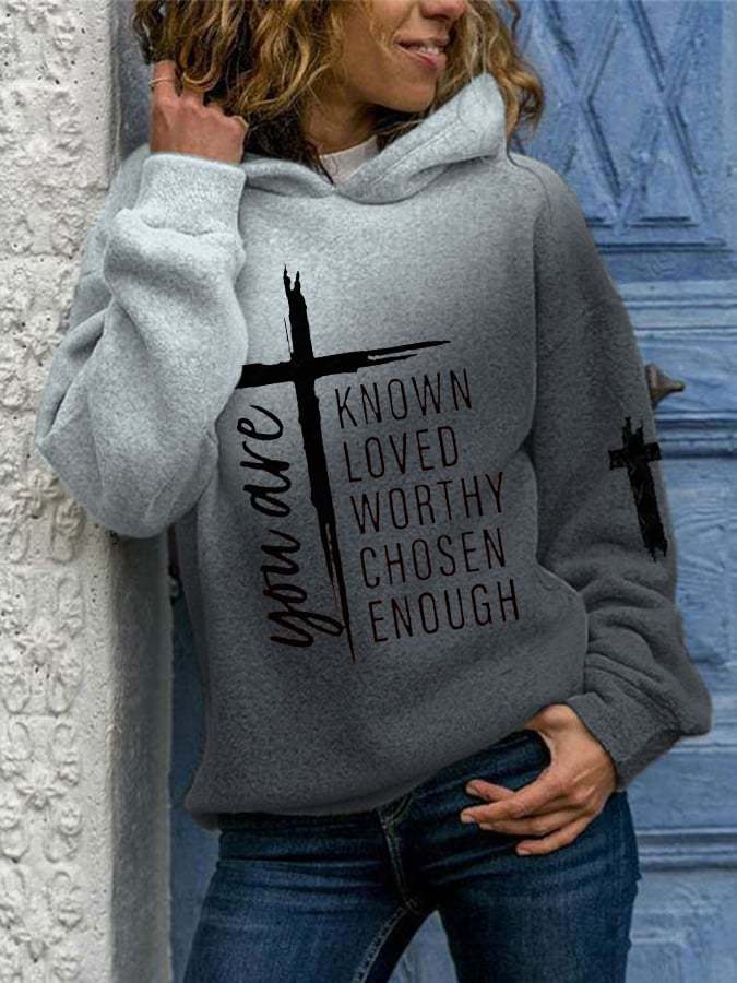 Women's You Are Known, Loved, Worthy, Chosen, Enough Print Casual Hoodie