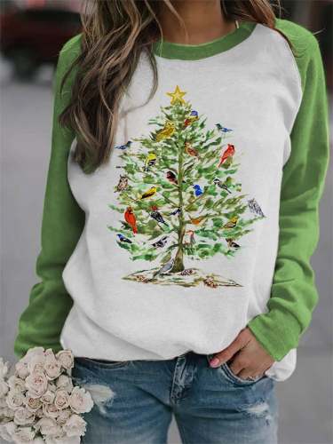 Women's Birdie Christmas Tree Print Sweatshirt