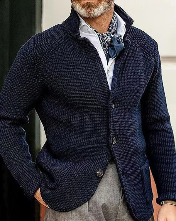 Vintage Stand Collar Cardigan Knit Suit Coat