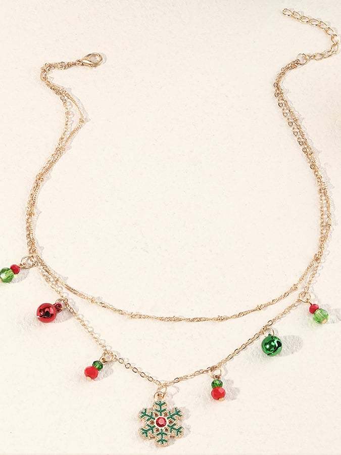 Women's Christmas Bell Snowflake Pendant Necklace