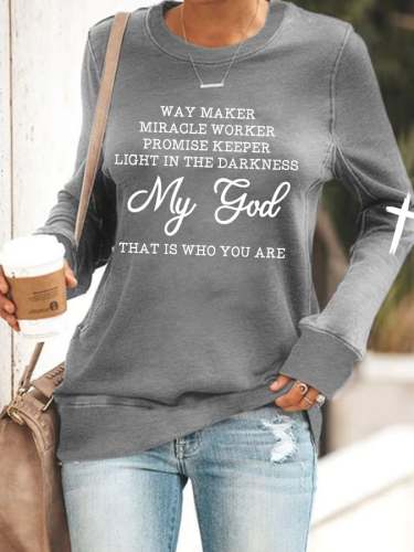 Women's Faith My God Print Casual Crewneck Sweatshirt
