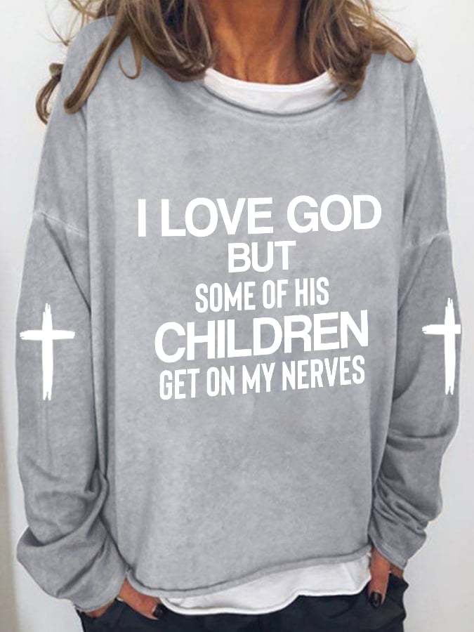 Women's Faith I Love God Print Long Sleeve T-Shirt