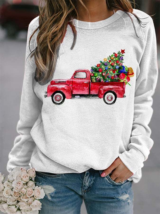 Women's Christmas Tree Red Truck Print Sweatshirt